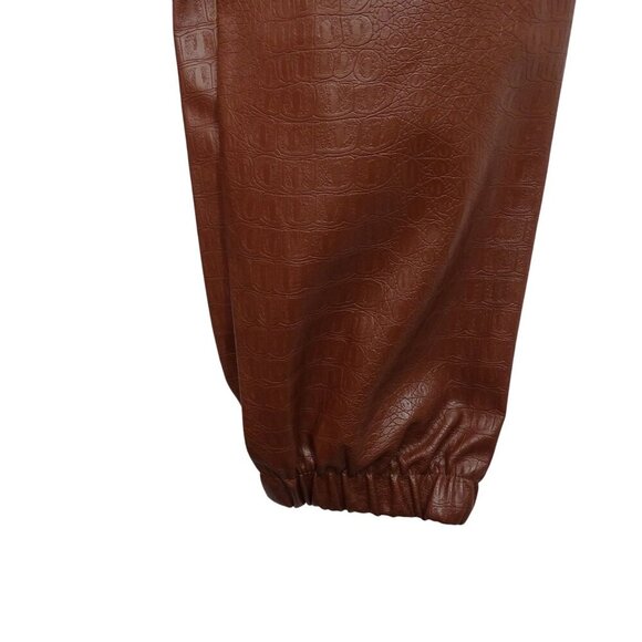 Fashion Nova Brown Faux Leather Croc Pattern Cargo Jogger Pants Women Size L - Picture 5 of 12